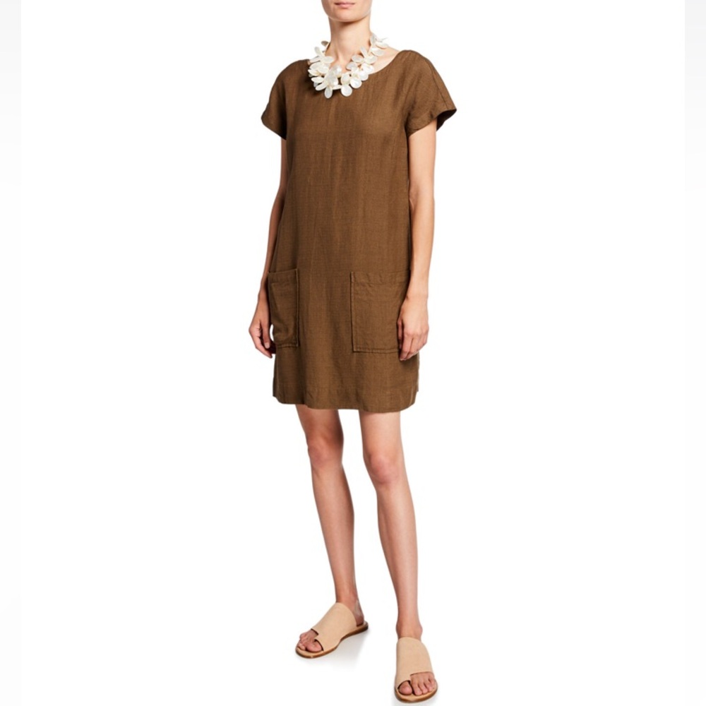 Eileen Fisher Linen Blend Olive Green Dress, EUC, Large - Picture 14 of 15